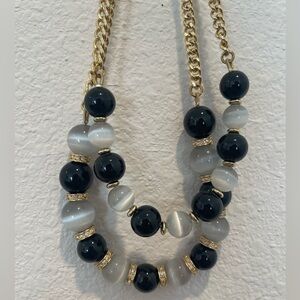 Talbots Black and White gold bead necklace